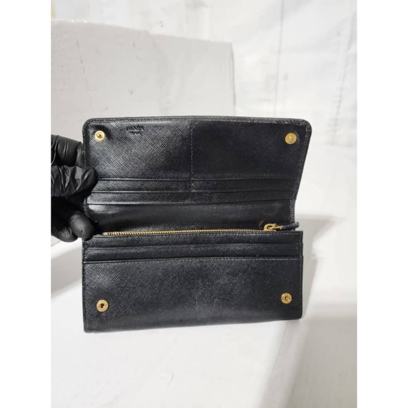 Authentic Prada Saffiano Lux Leather Flap Continental Wallet Black - Picture 12 of 15
